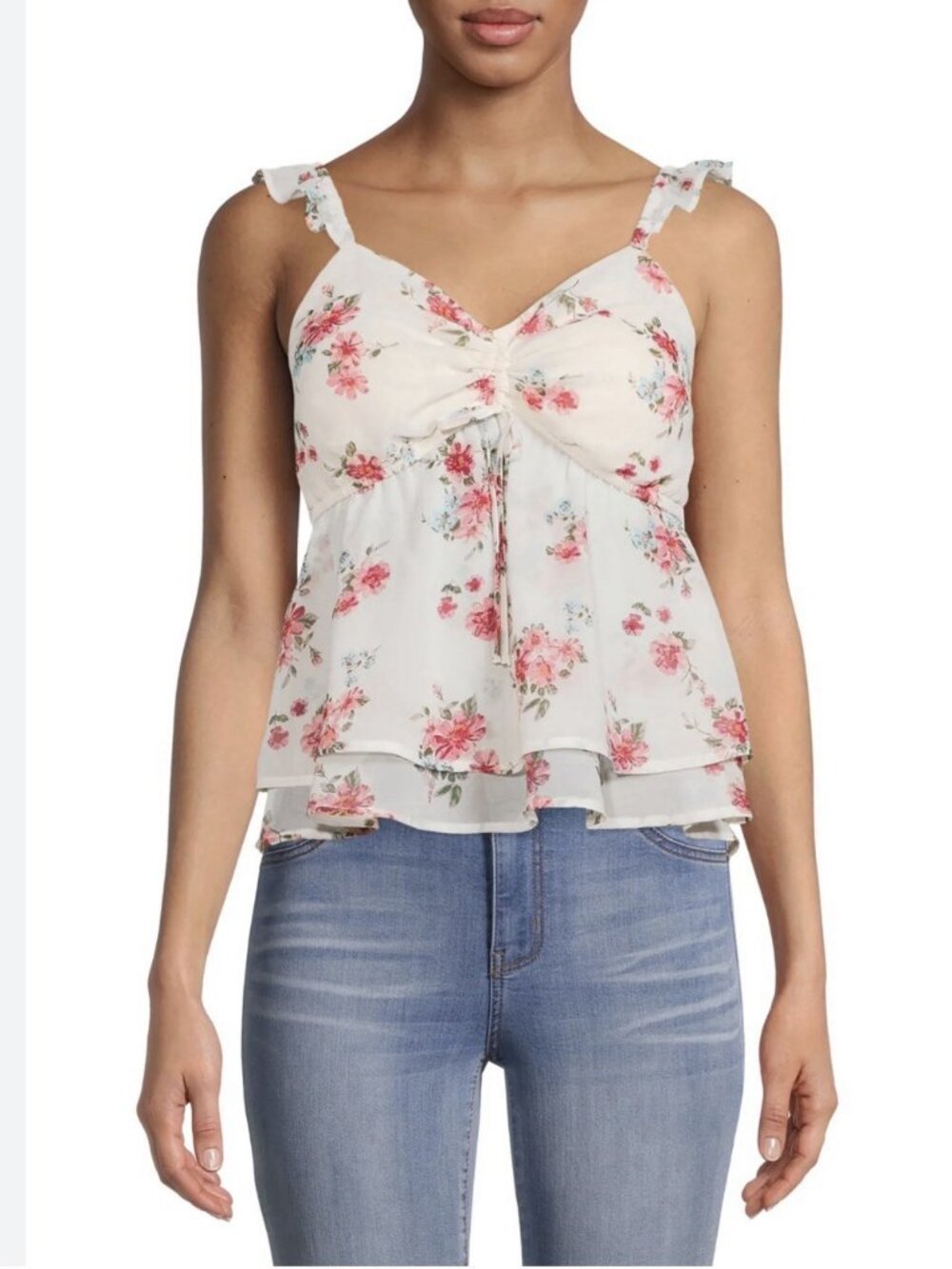 No Boundaries Tiered Babydoll Floral Top Spaghetti Straps Junior’s Size M